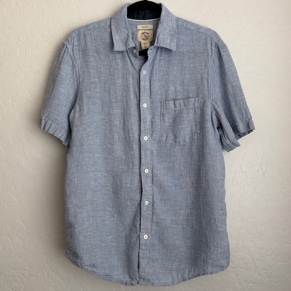 Panama Jack Men's Button‎ Up Linen Shirt Blue Medium